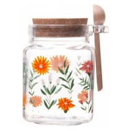 Pote 250ml Quadrado de Vidro com Tampa de Cortiça e Colher de Bambu Flora